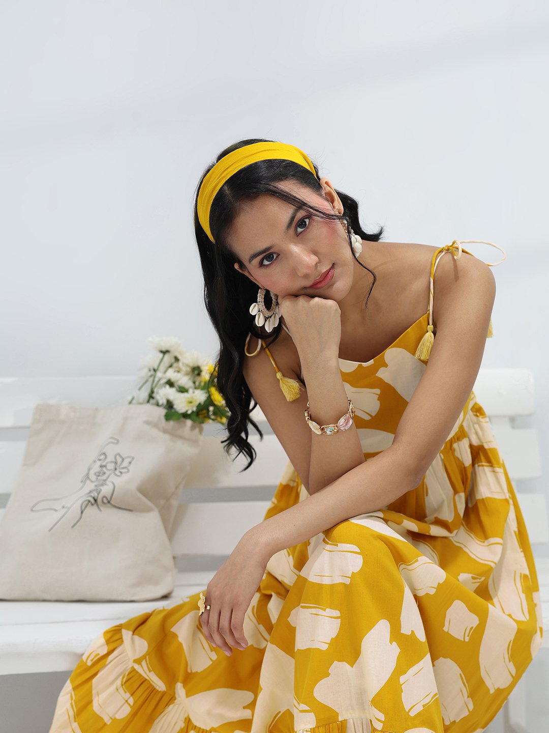 Yellow Printed Cotton Maxi Dress