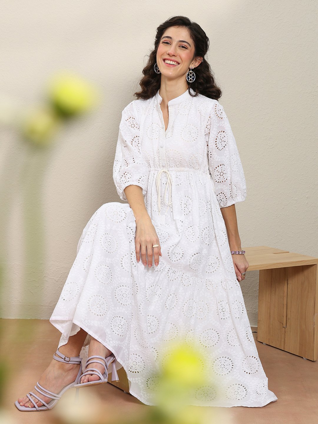 White Embroidered Cotton Maxi Dress