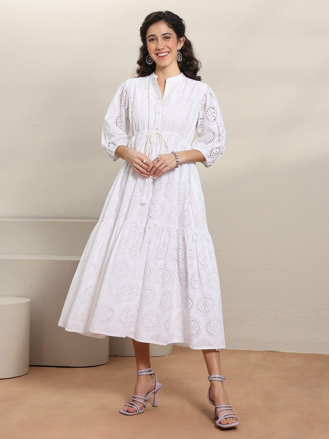 White Embroidered Cotton Maxi Dress
