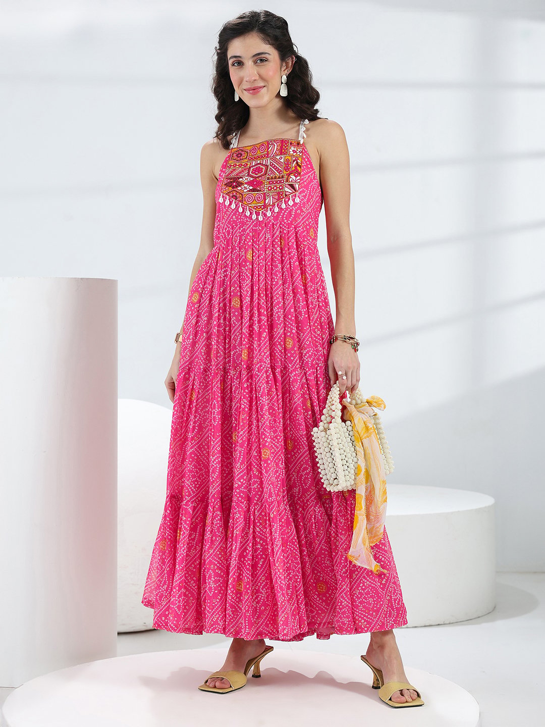 Pink Georgette Strappy Maxi Dress