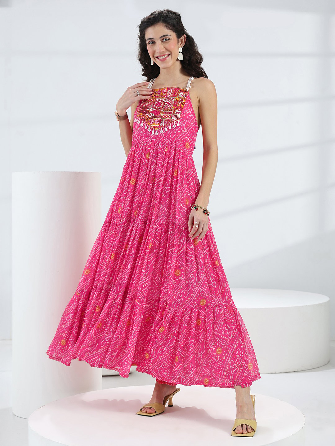 Pink Georgette Strappy Maxi Dress
