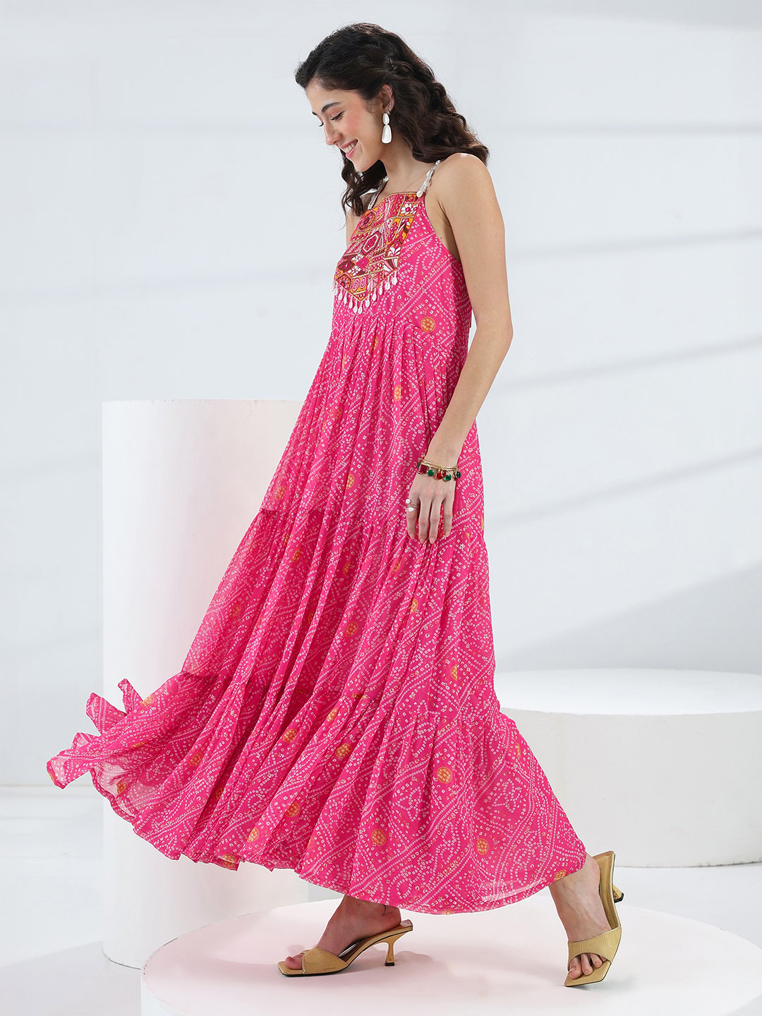 Pink Georgette Strappy Maxi Dress