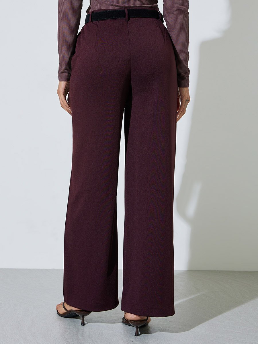 Burgundy Scuba Wide Leg Trousers