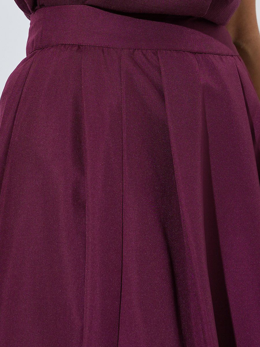 Burgundy Knife Pleated A-Line Maxi Skirt