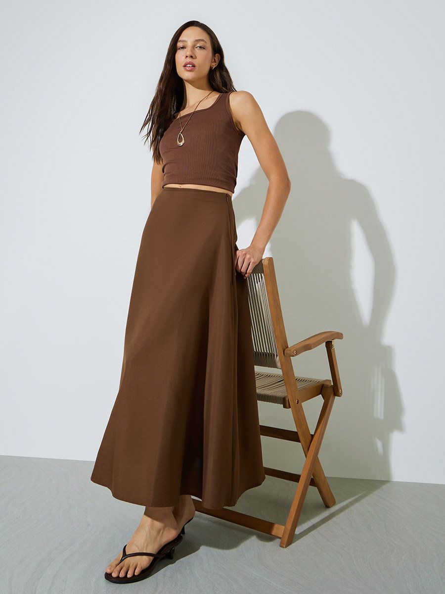 Women's A-Line Maxi Skirt in Rich Brown