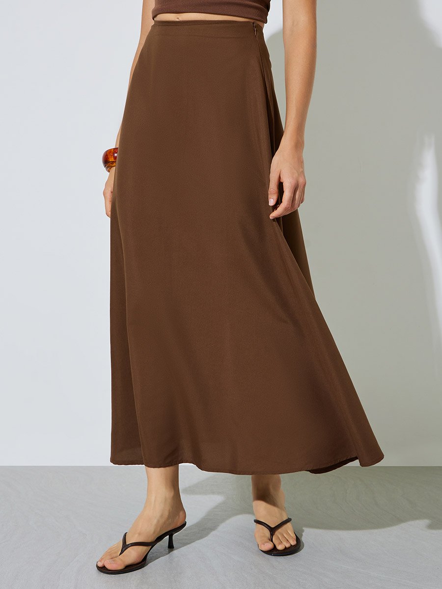 Women's A-Line Maxi Skirt in Rich Brown