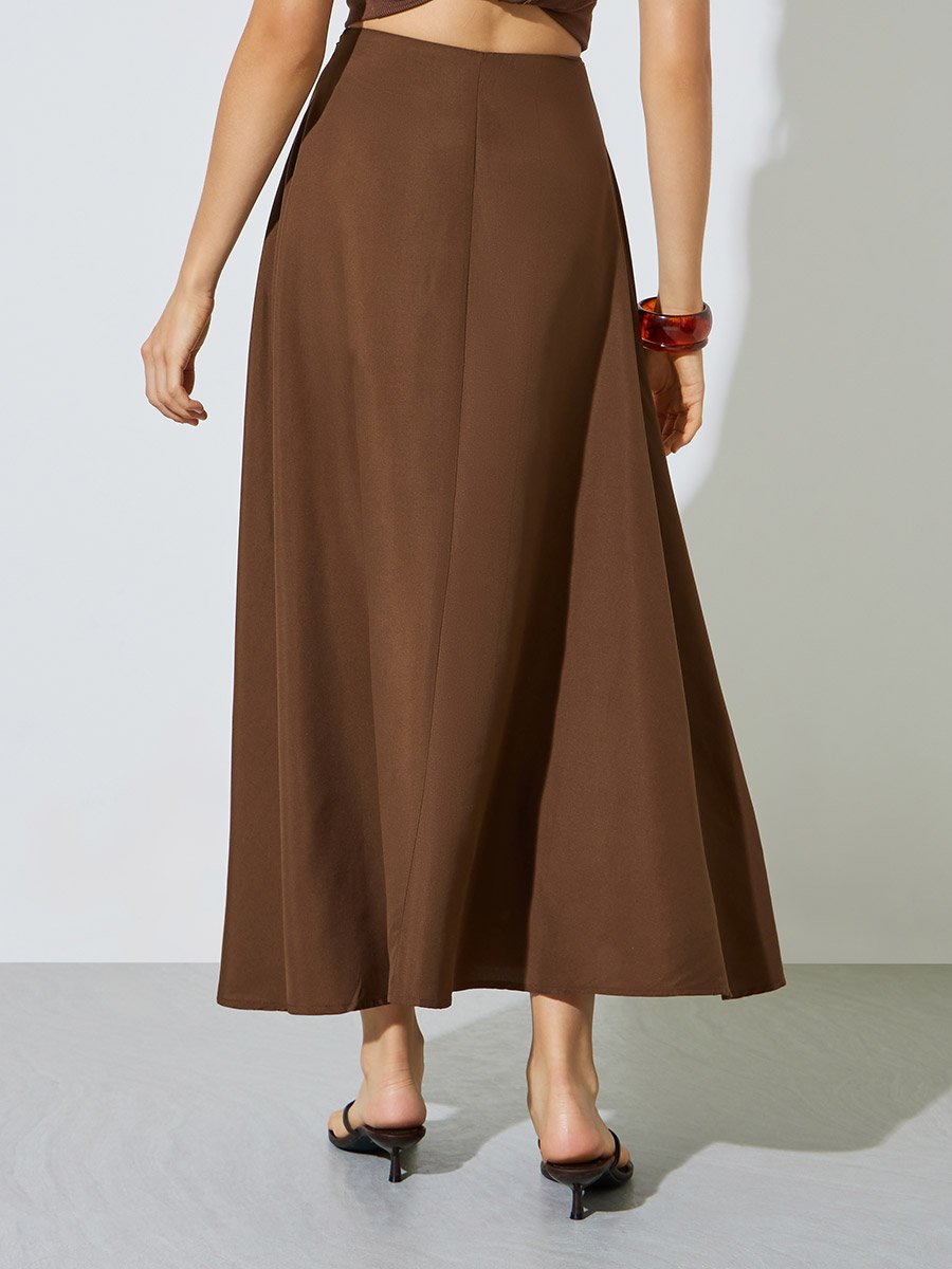 Women's A-Line Maxi Skirt in Rich Brown