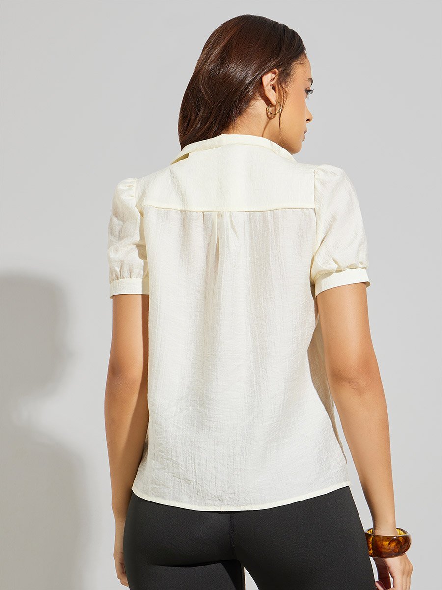 Cream Textured Short Sleeve Shirt