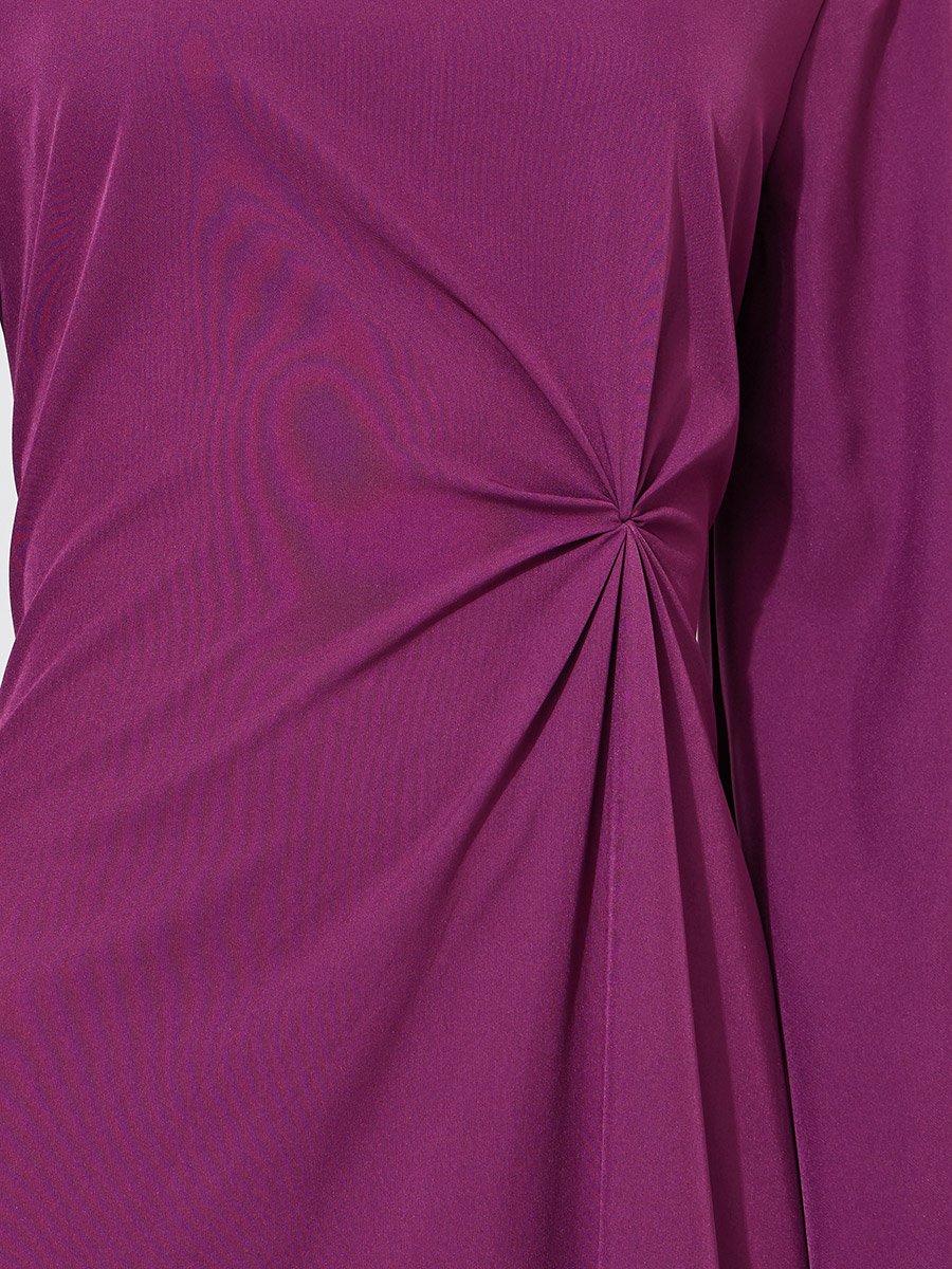 Magenta Solid Gathered Detail A-Line Maxi Dress