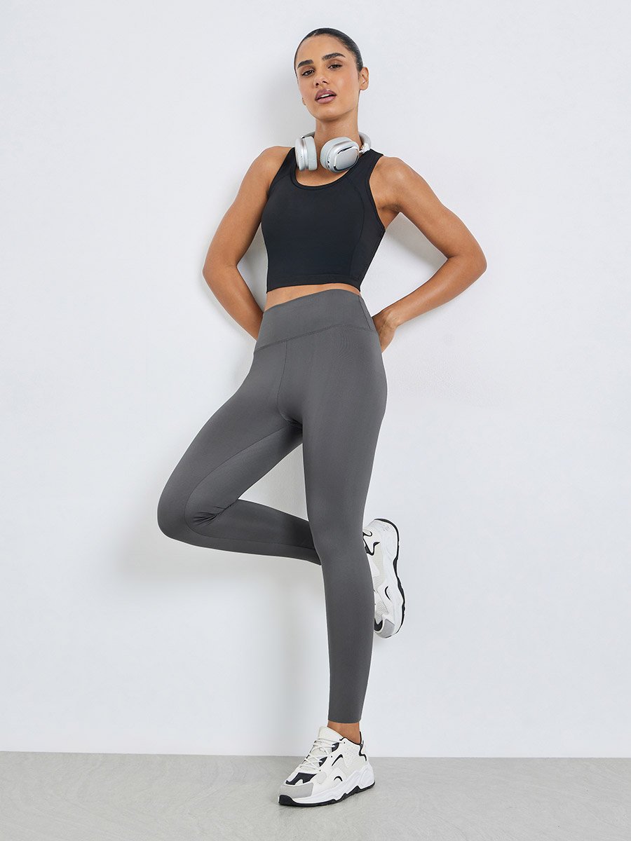 Grey Solid Active Leggings