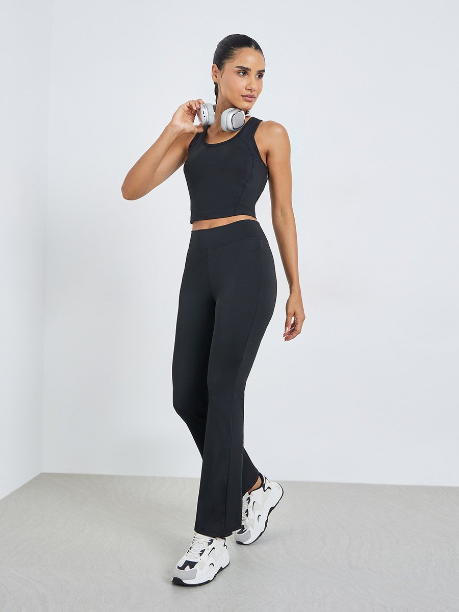 Black Solid Flared Yoga Leggings