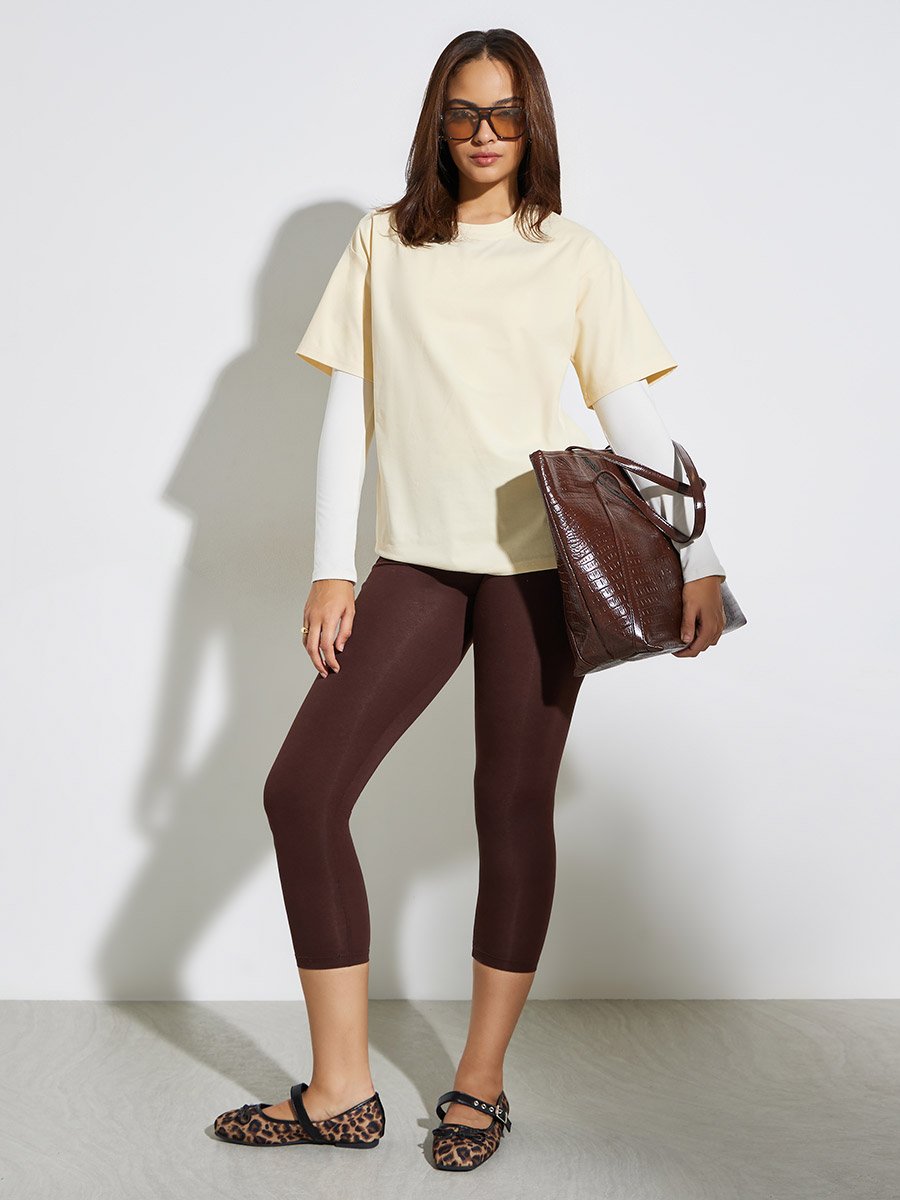 Beige Round Neck Oversized T-Shirt