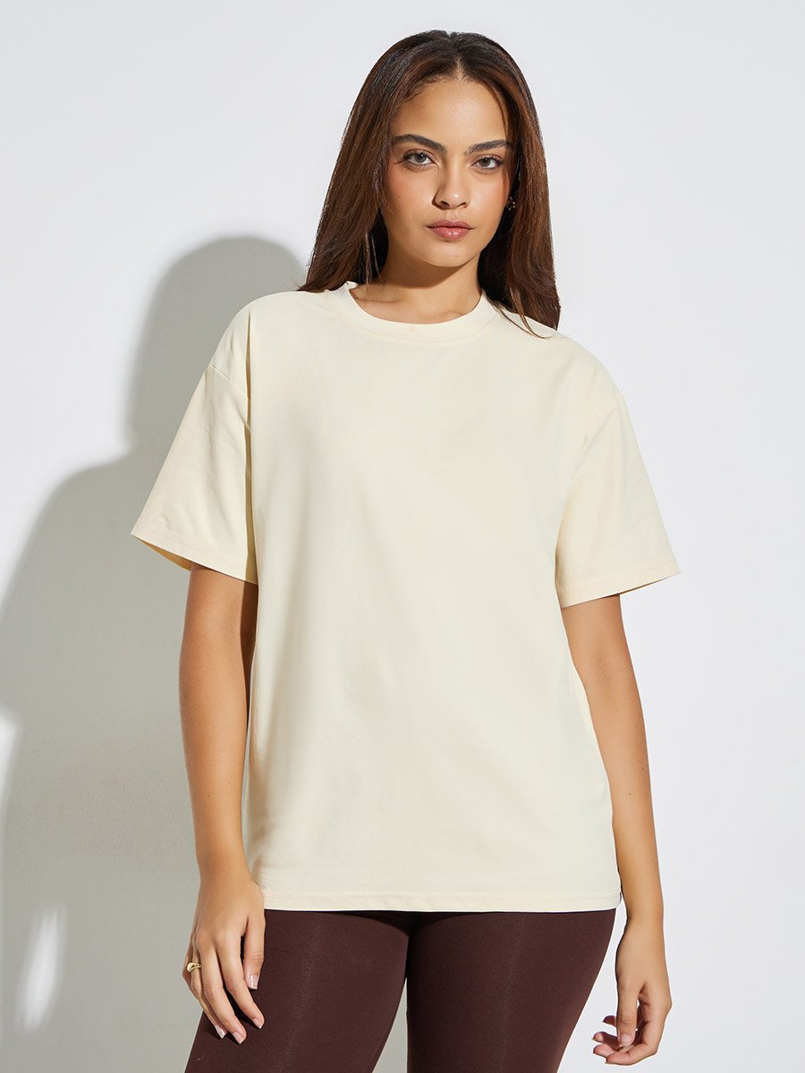 Beige Round Neck Oversized T-Shirt