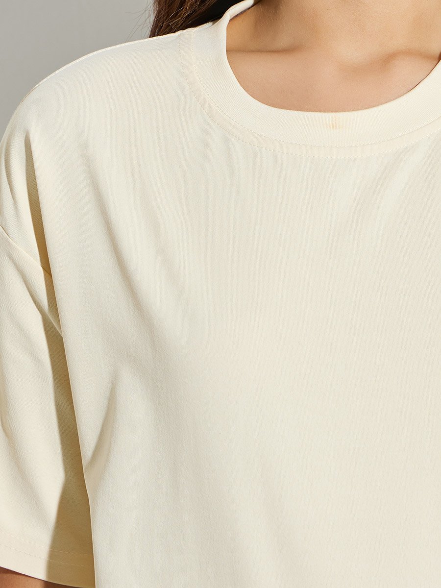 Beige Round Neck Oversized T-Shirt
