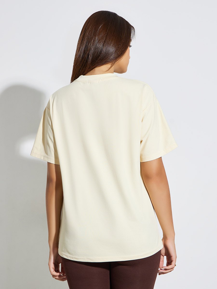 Beige Round Neck Oversized T-Shirt
