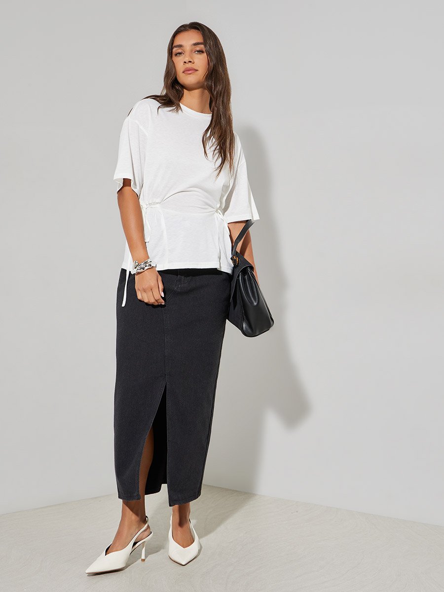 White Tie-Side Detail T-Shirt