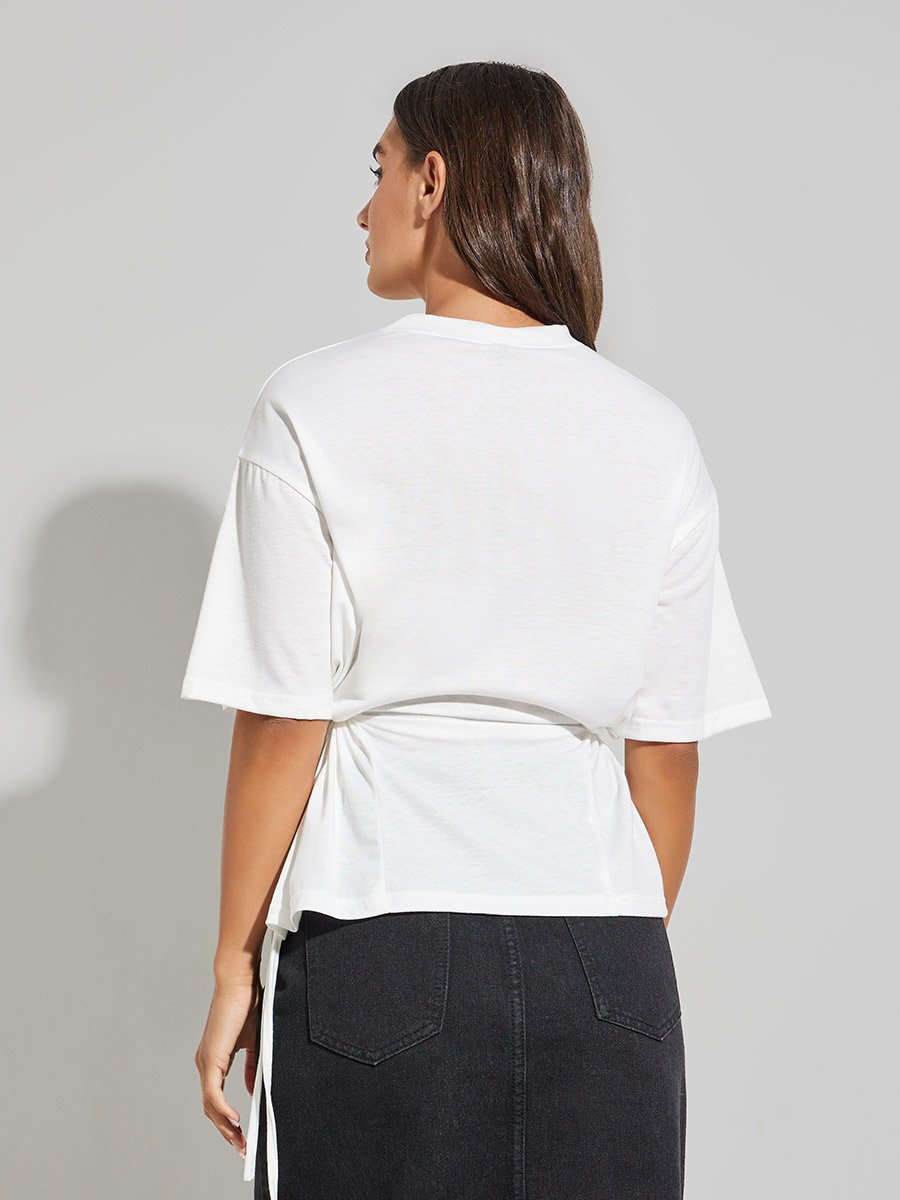 White Tie-Side Detail T-Shirt