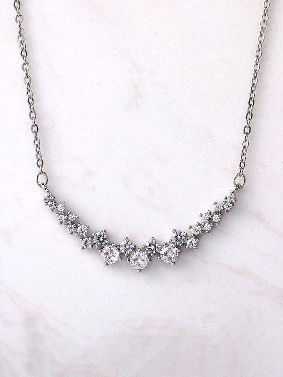 Silver Crystal Cluster Necklace
