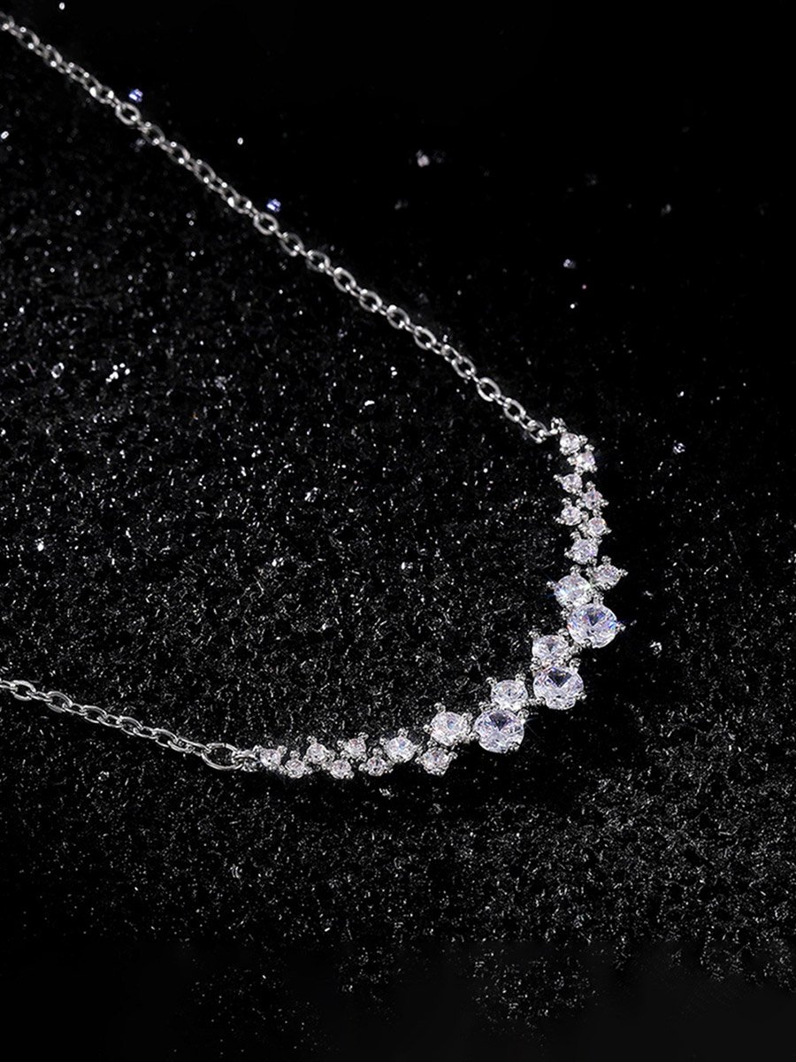Silver Crystal Cluster Necklace