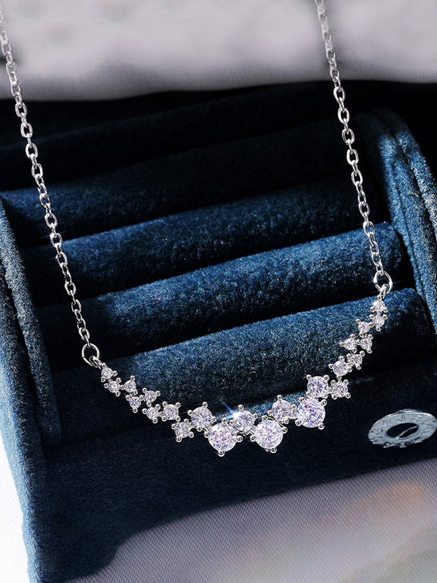 Silver Crystal Cluster Necklace