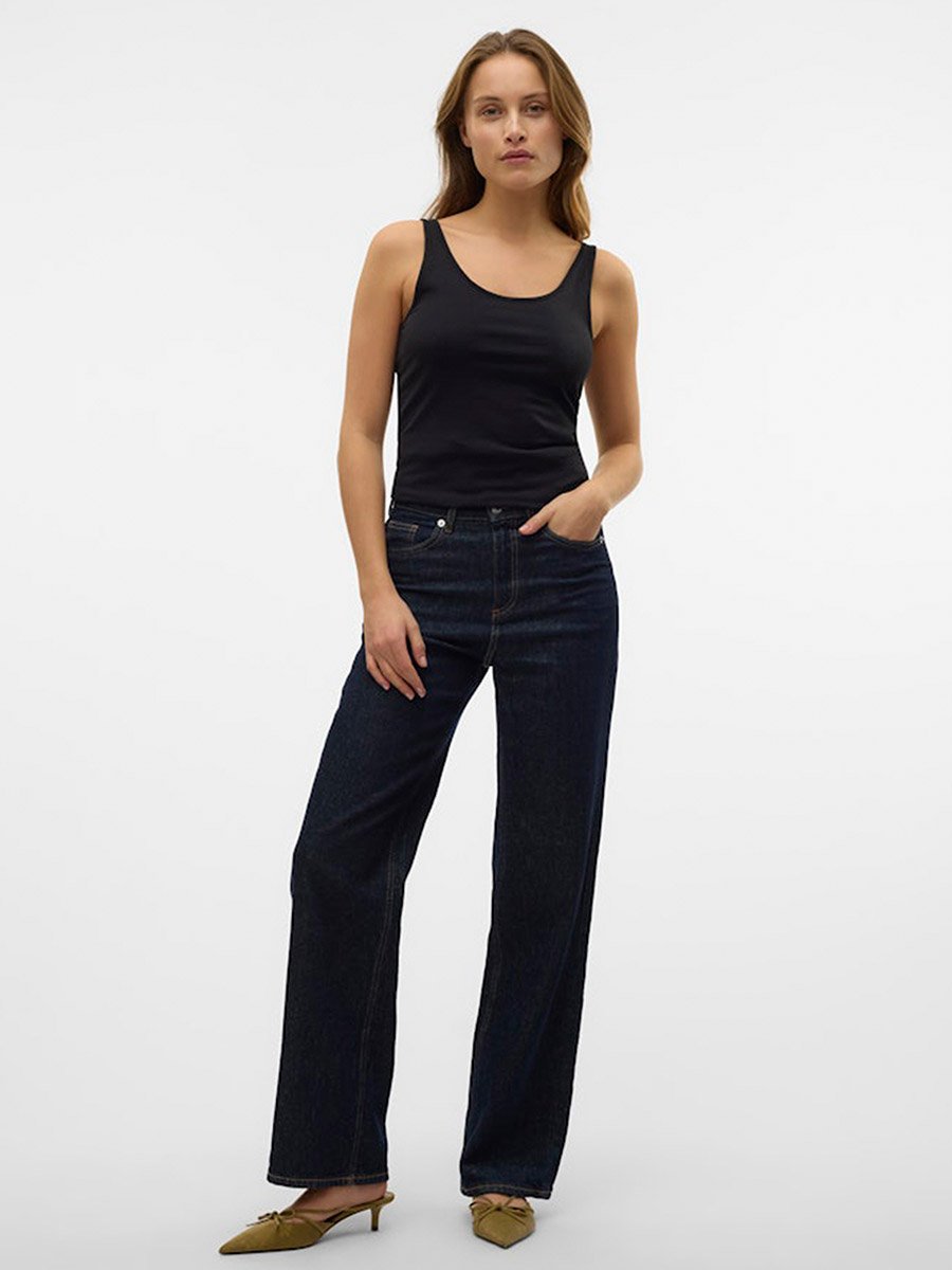 Black Solid Scoop Neck Tank Top