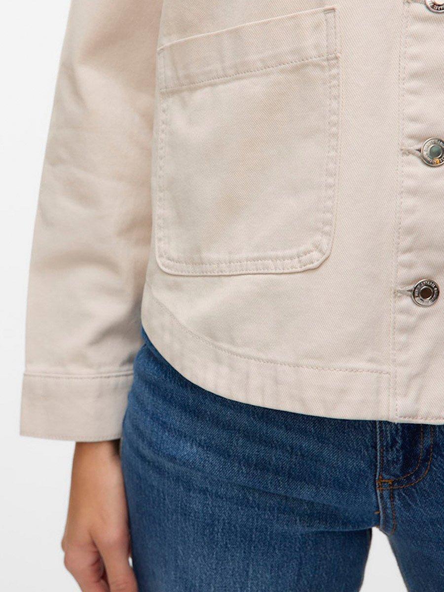 Beige Jamie Solid Long Sleeves Denim Shacket