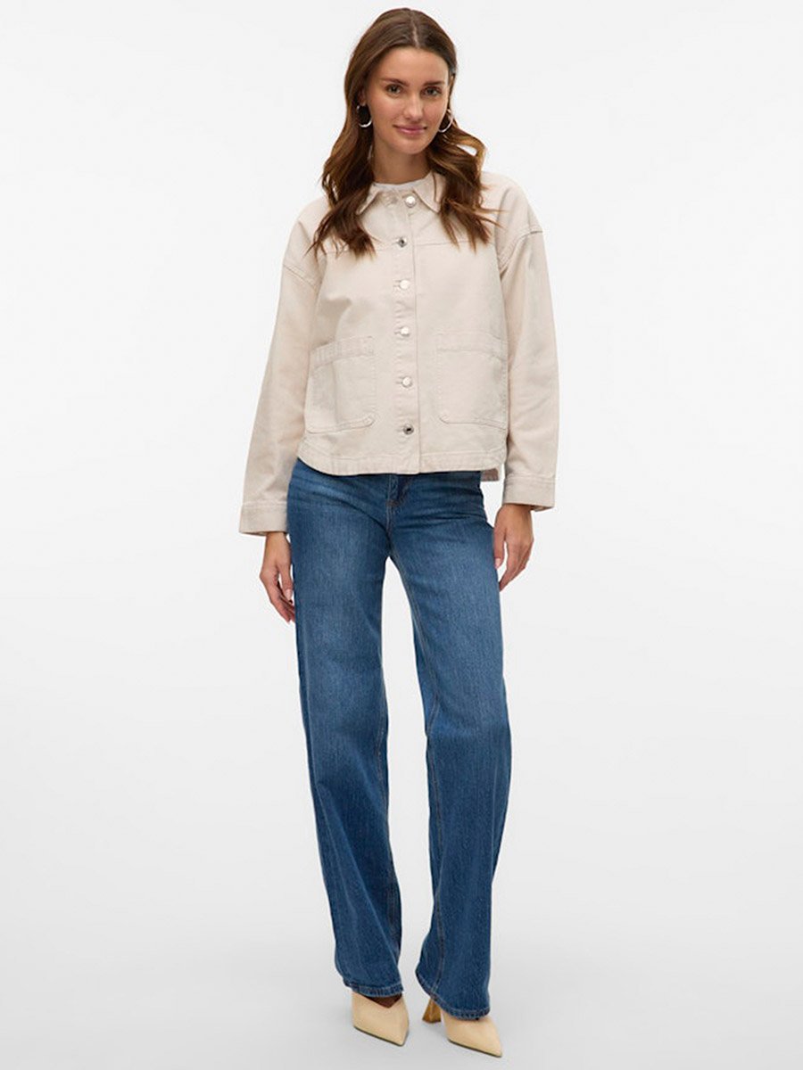 Beige Jamie Solid Long Sleeves Denim Shacket