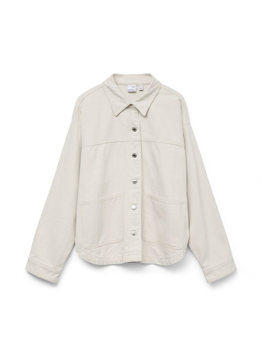 Beige Jamie Solid Long Sleeves Denim Shacket