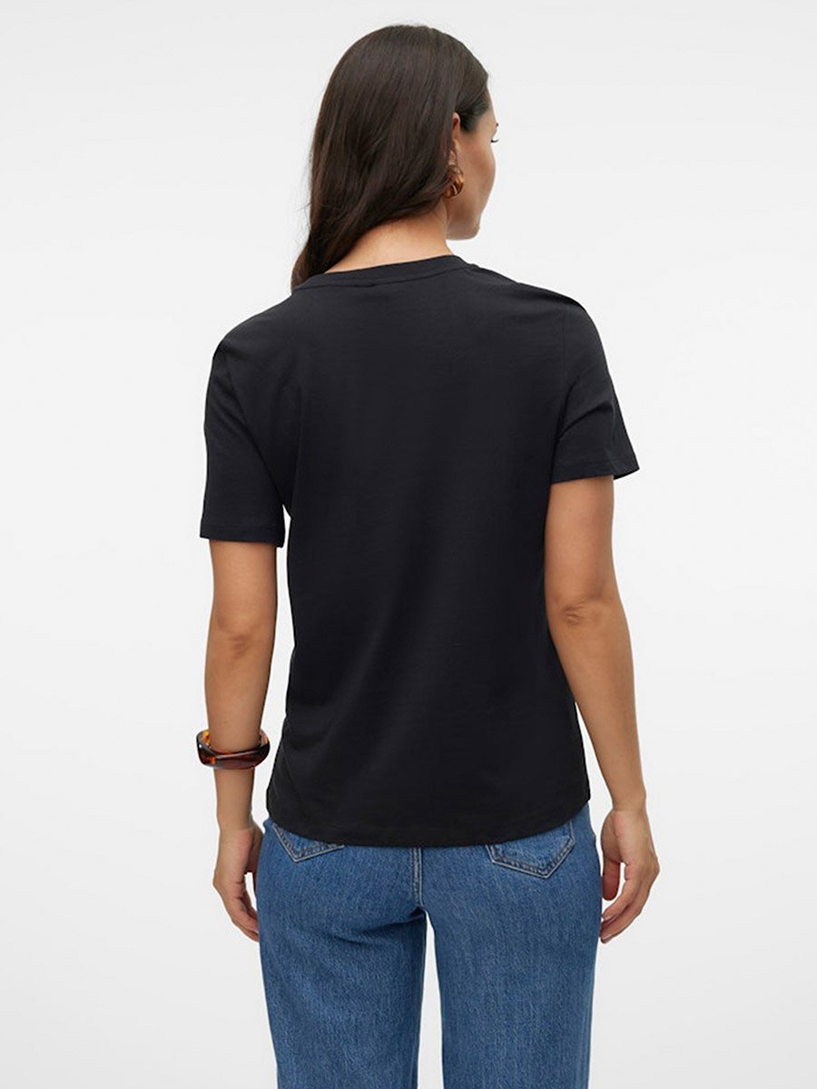 Black Paulina Solid Short Sleeves Cotton T-Shirt