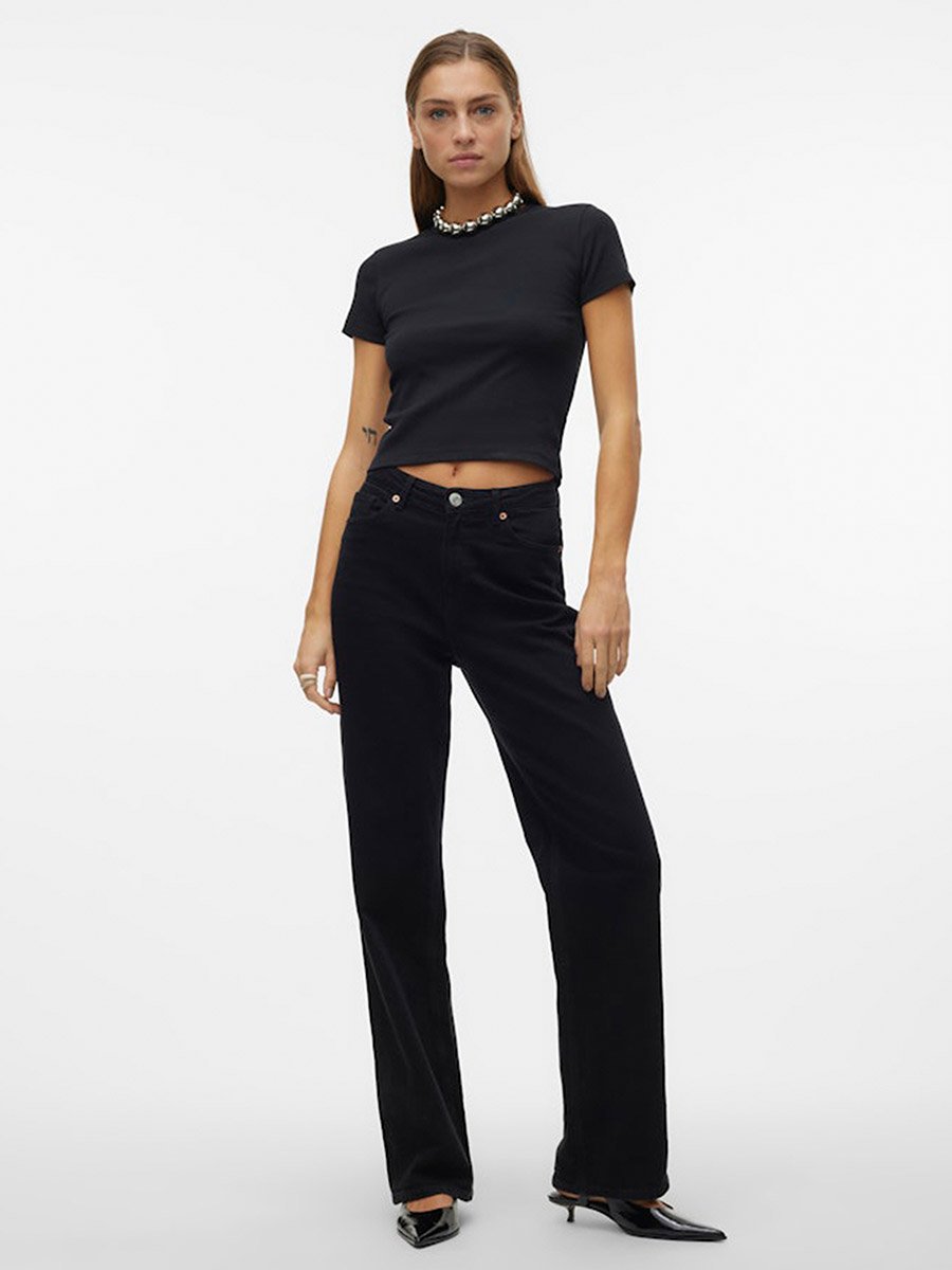 Black Chloe Solid Short Sleeves Crop Top