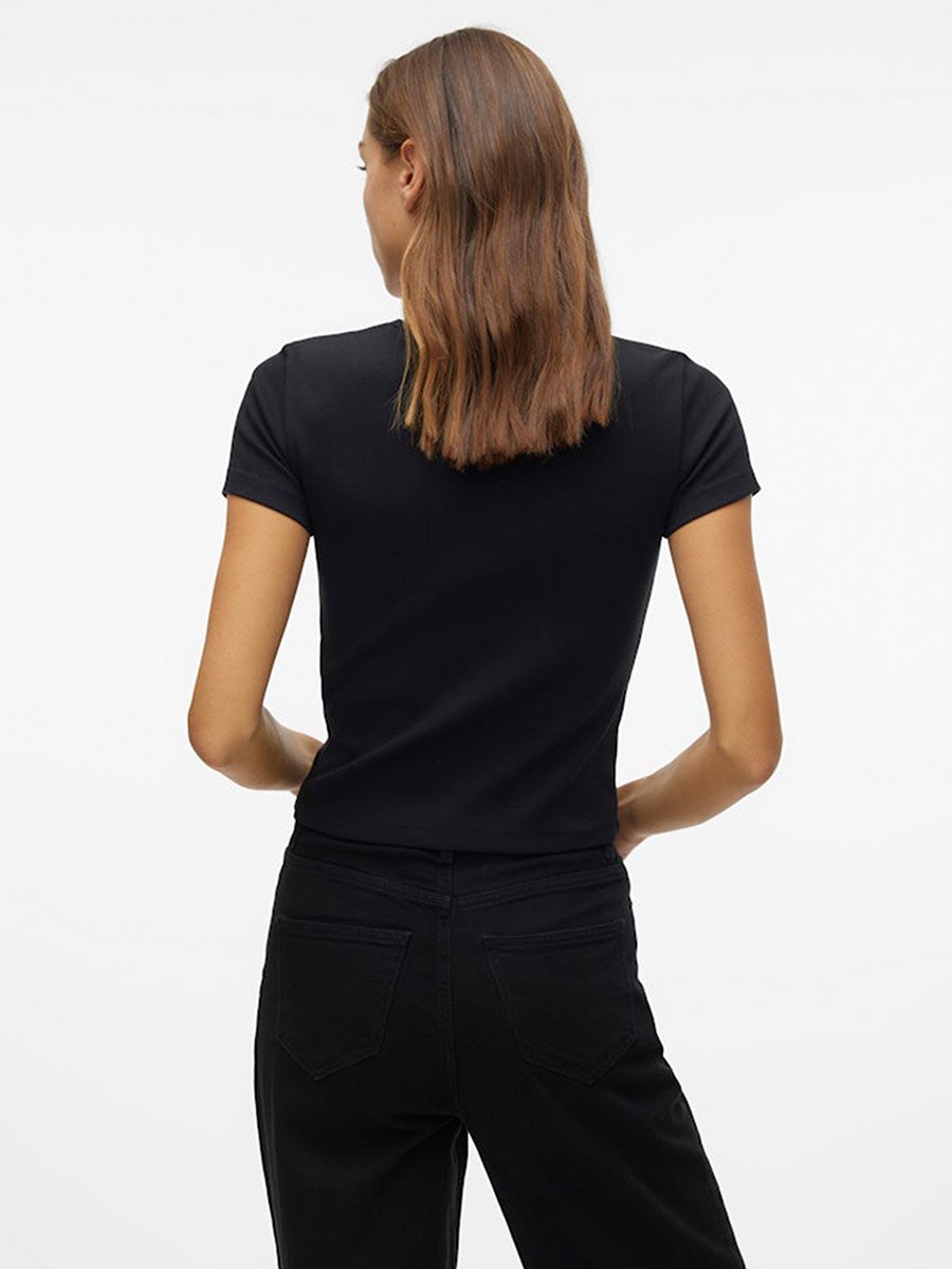 Black Chloe Solid Short Sleeves Crop Top