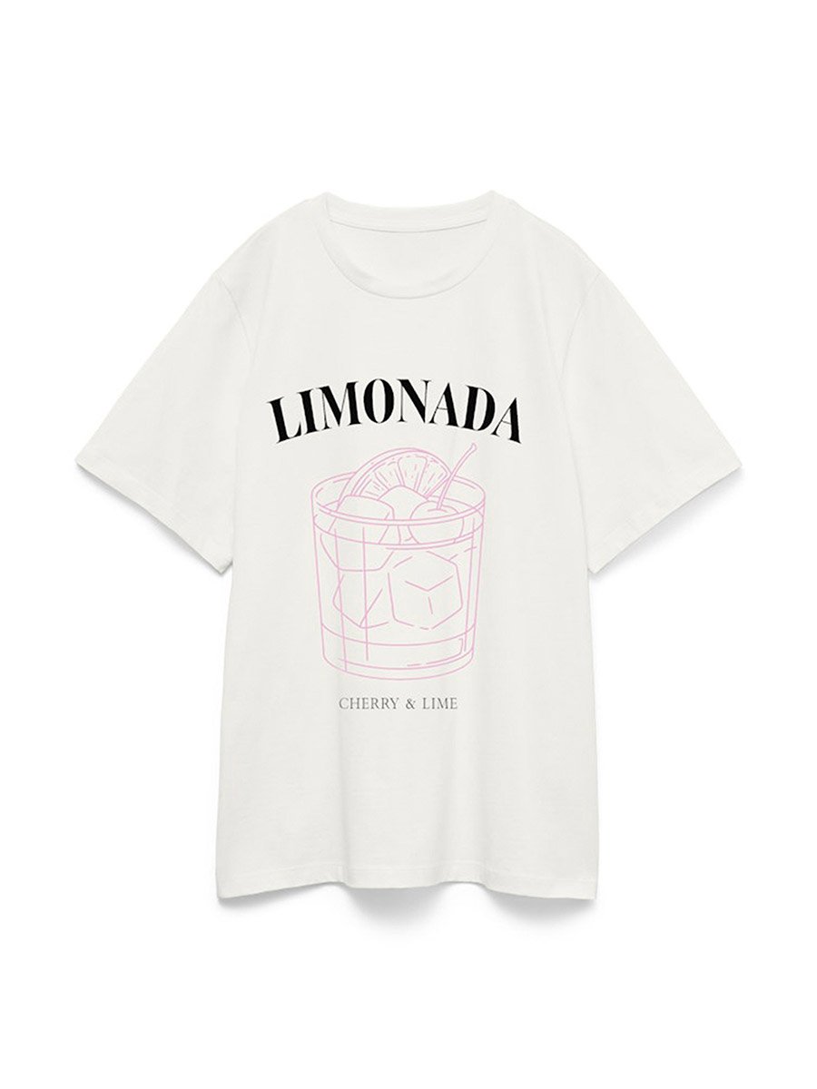 White Foemma Graphic Print Short Sleeves Oversized Top