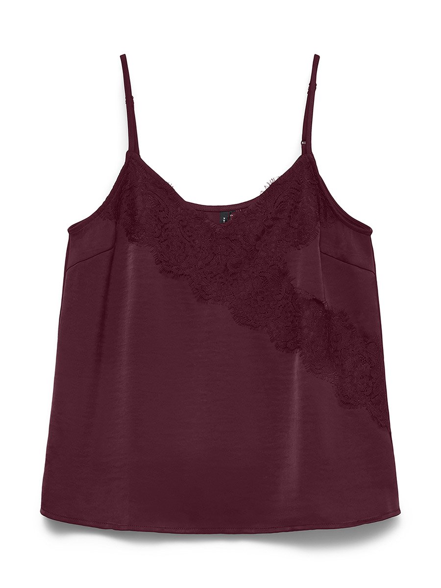 Maroon Julie Lace Detail V Neck Cami Top