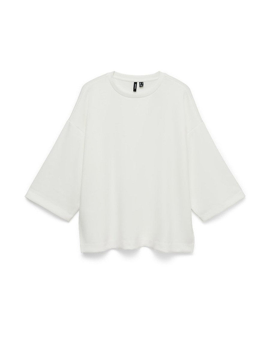 White Mille Solid Oversized Longline Top with Side Slits