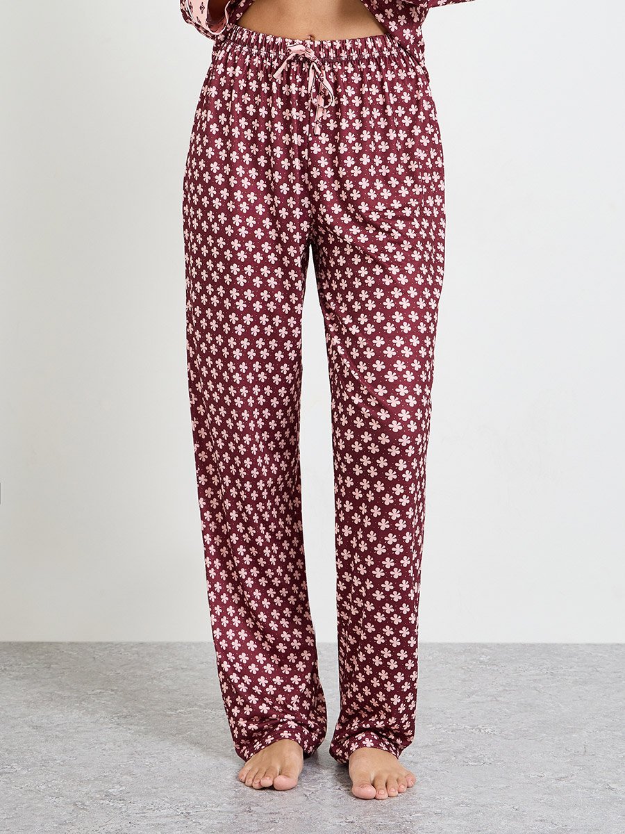 Burgundy Geo Contrast Print Shirt and Pyjama Set