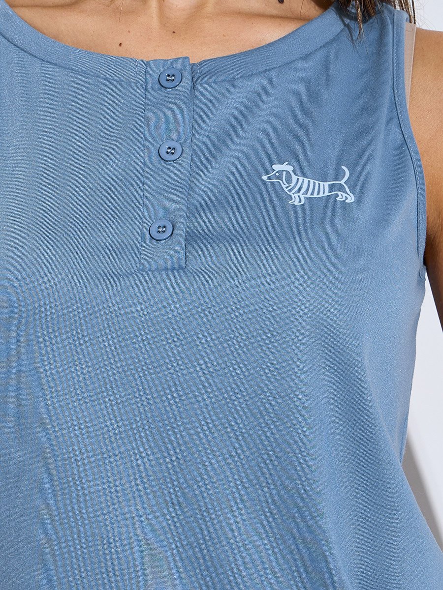Blue Placket Tank and Checked Pyjama Set