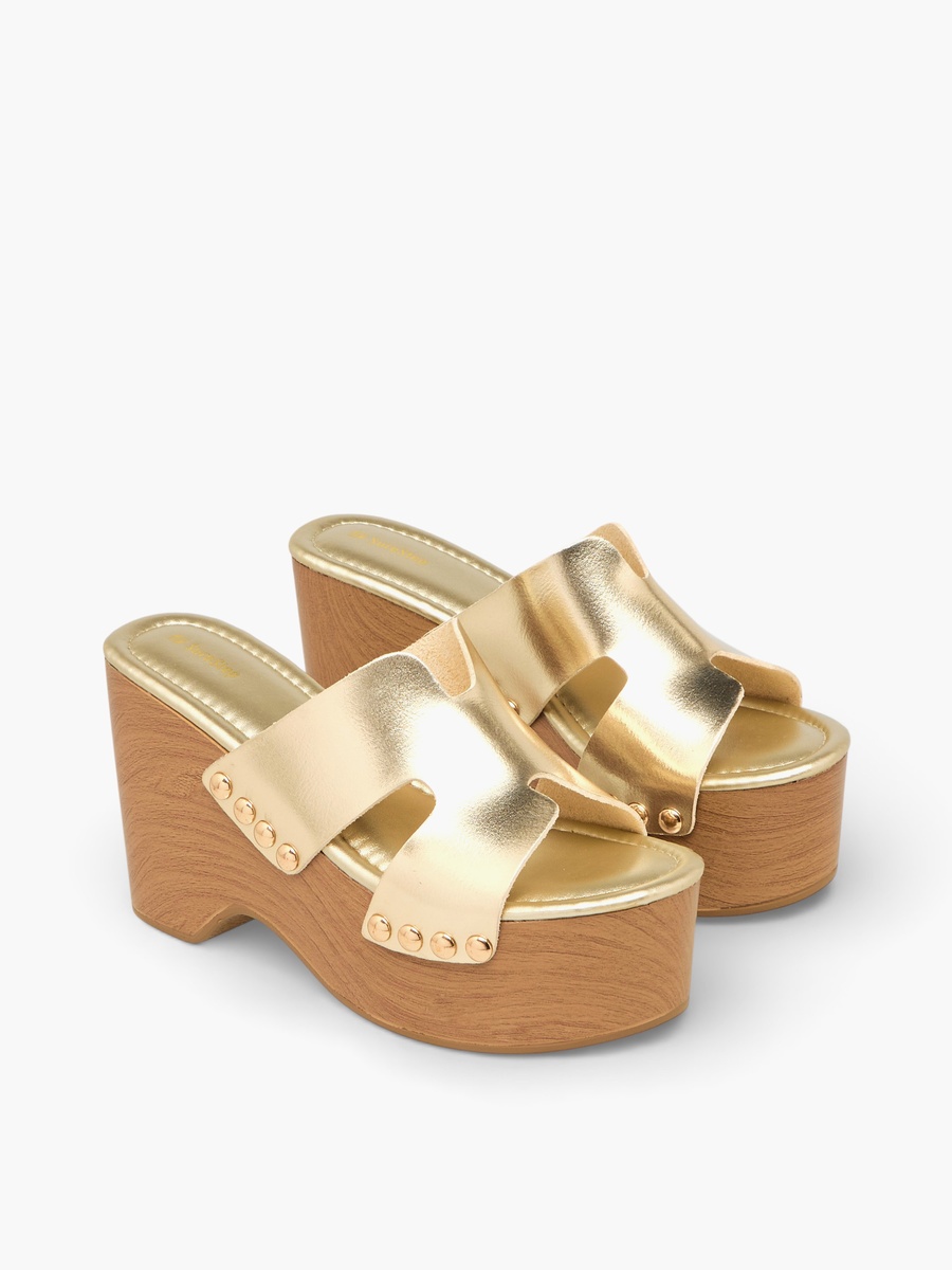 Women Metallic Platform Heel Sandals