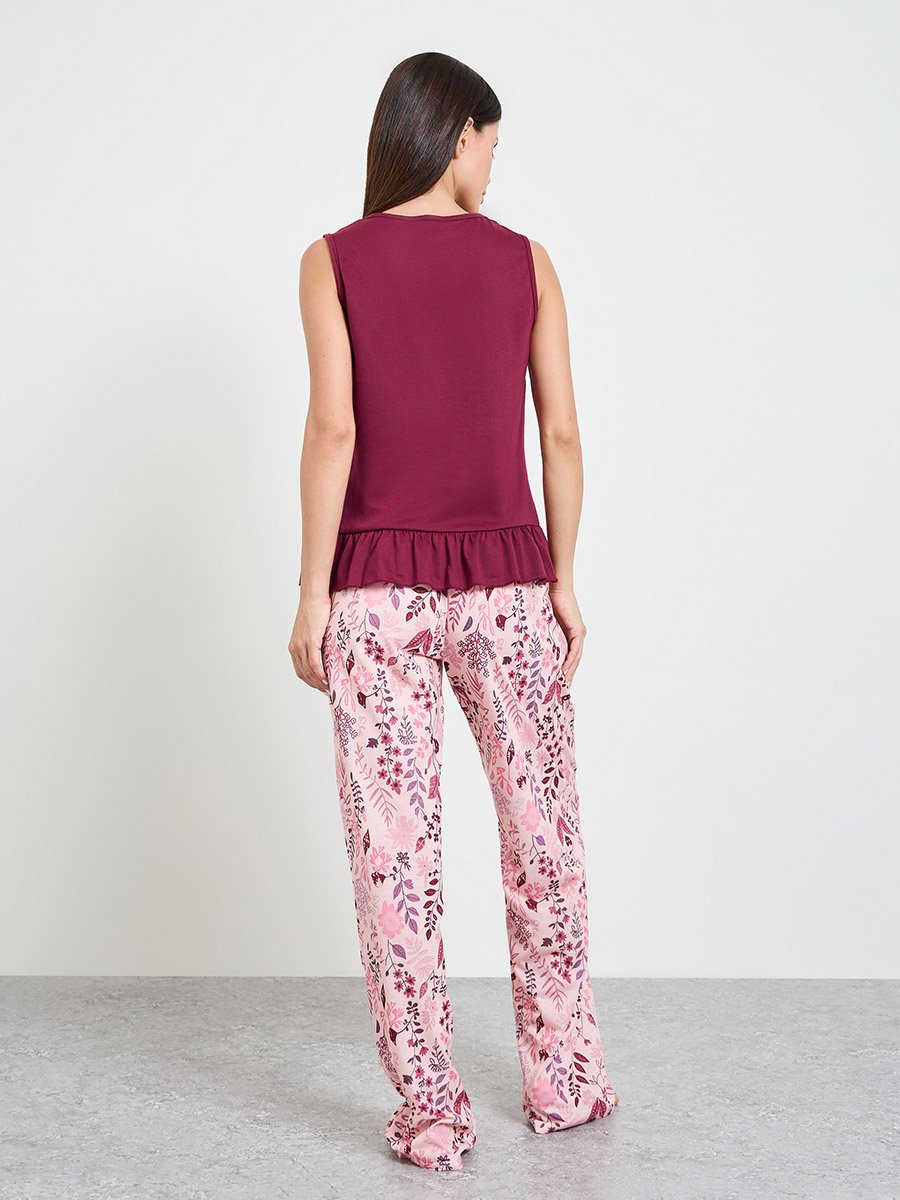 Ruffle Hem Tank and All Over Floral Pyjama Set