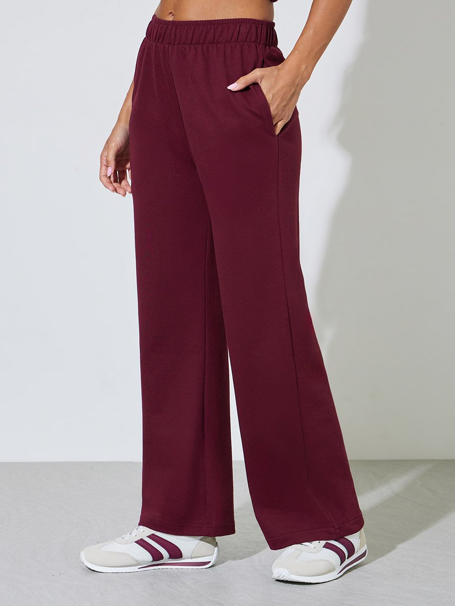 Burgundy Solid Elasticated Waist Straight Leg Joggers