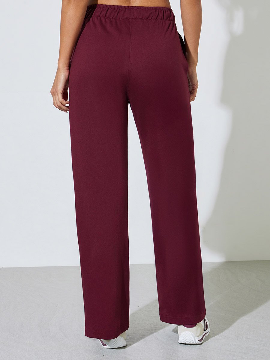 Burgundy Solid Elasticated Waist Straight Leg Joggers