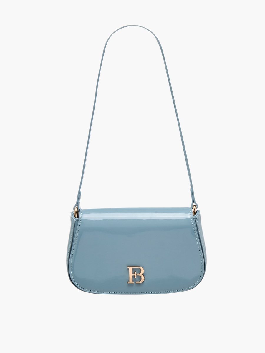 Metallic Logo Shoulder Bag with Zip Closure