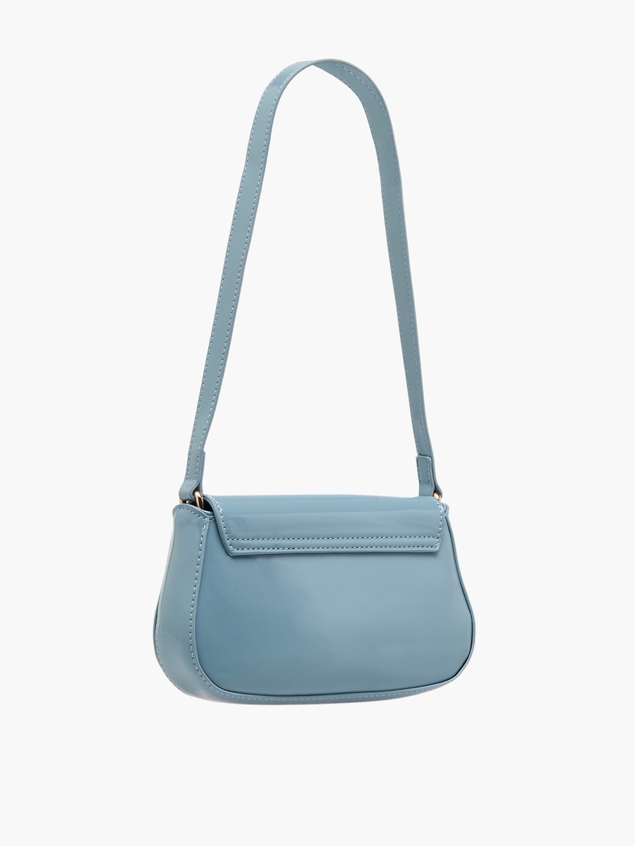 Metallic Logo Shoulder Bag with Zip Closure