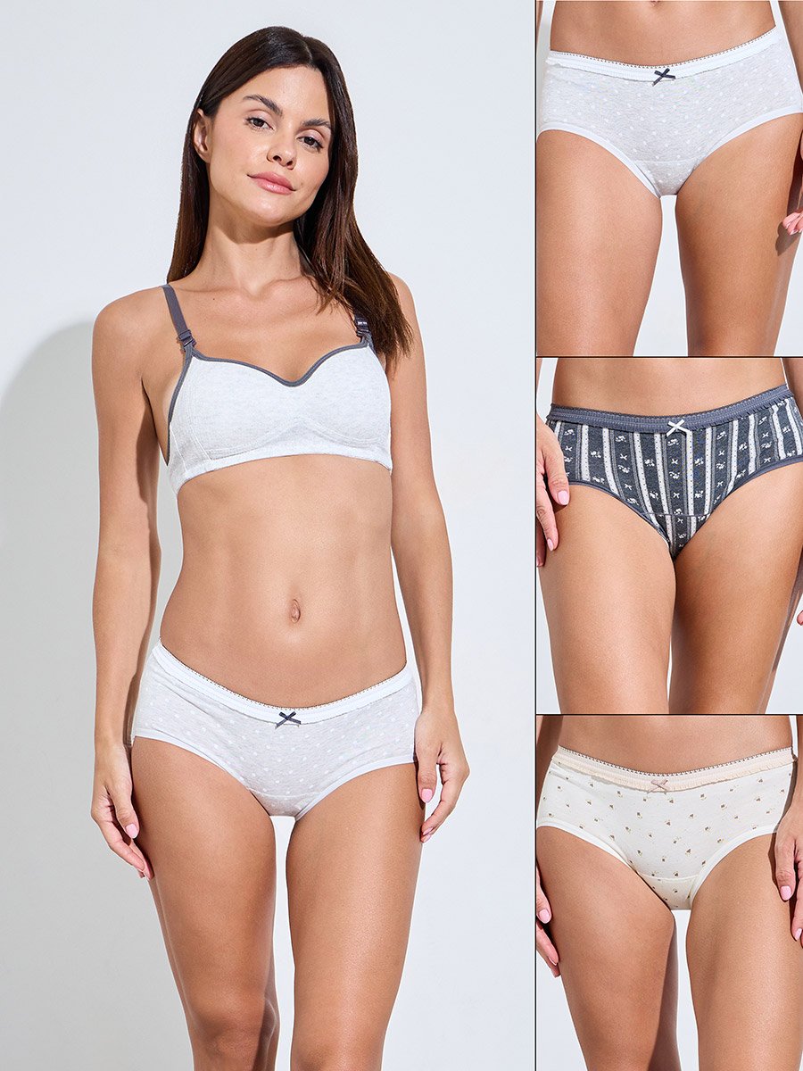 Pack of 3 - Assorted Cotton Printed Midi Briefs