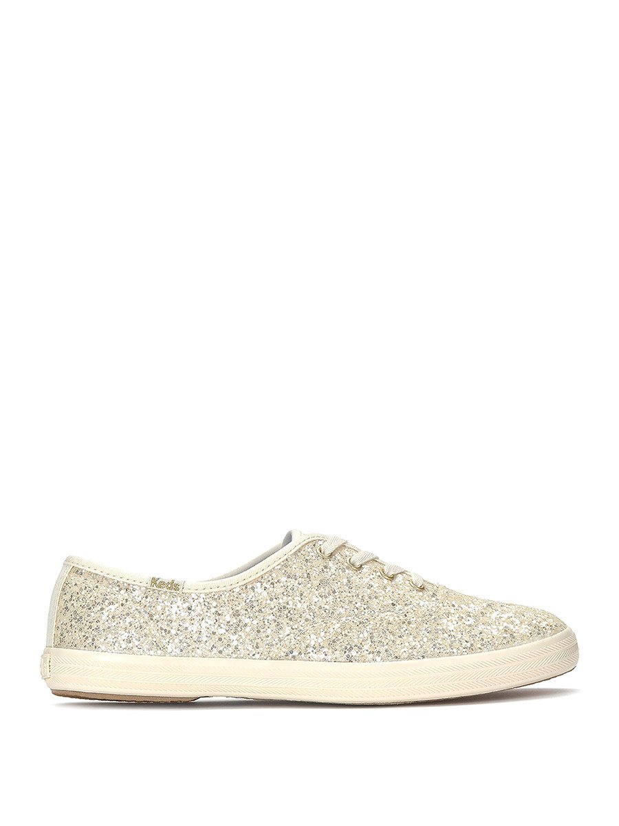 Cream Champion Lace Up Glitter Textile Sneakers