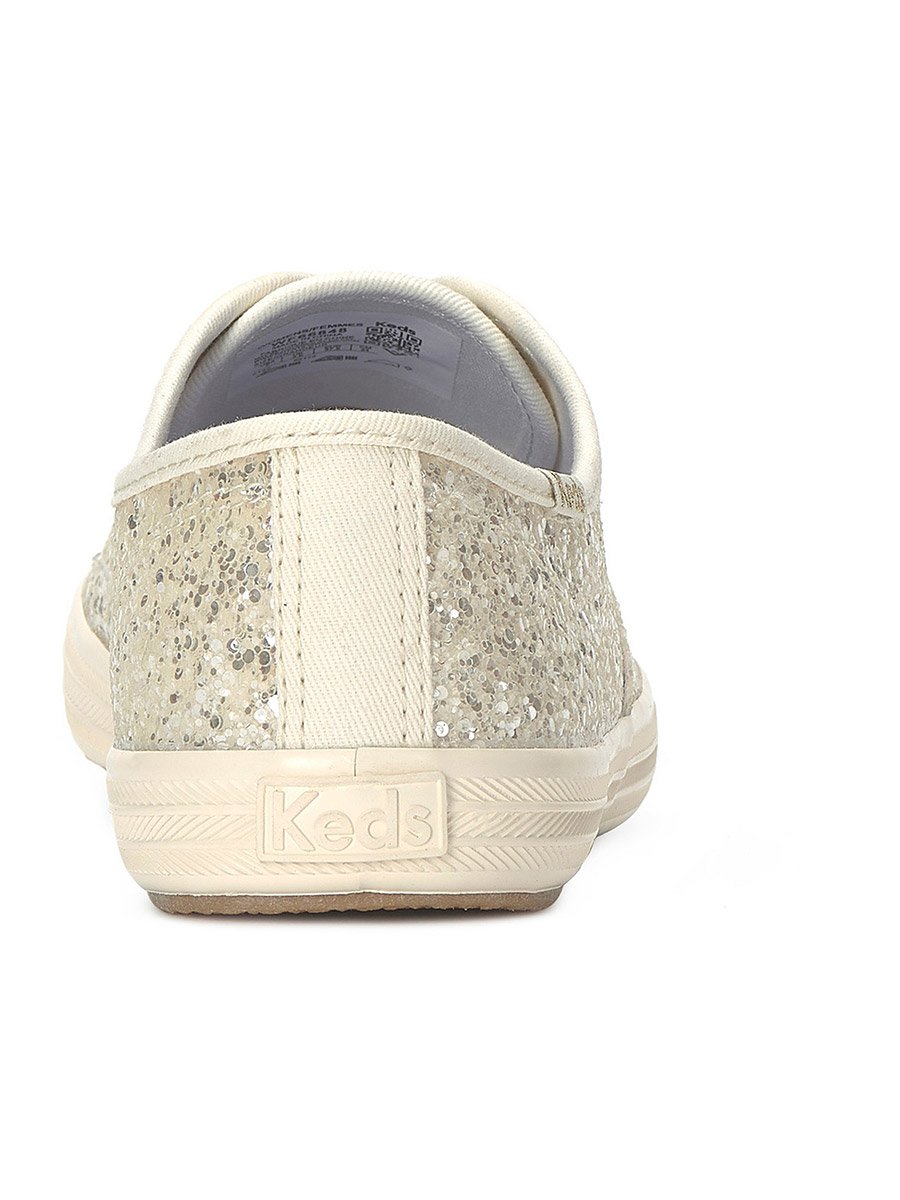Cream Champion Lace Up Glitter Textile Sneakers