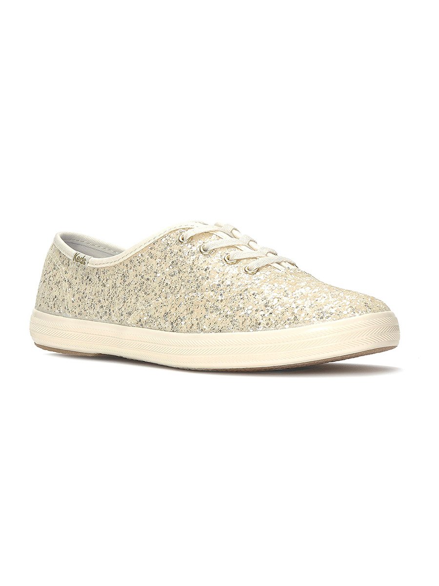 Cream Champion Lace Up Glitter Textile Sneakers
