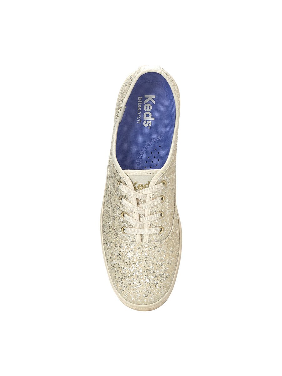 Cream Champion Lace Up Glitter Textile Sneakers