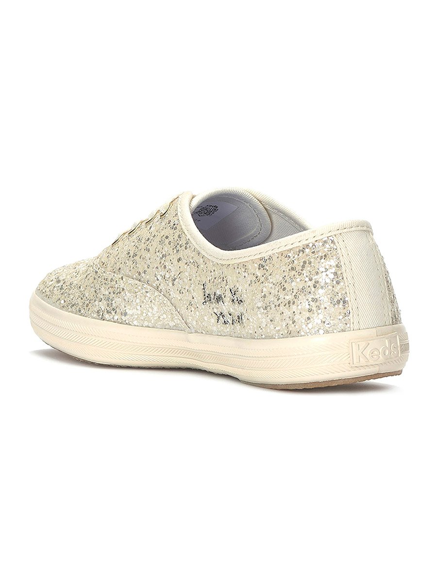 Cream Champion Lace Up Glitter Textile Sneakers