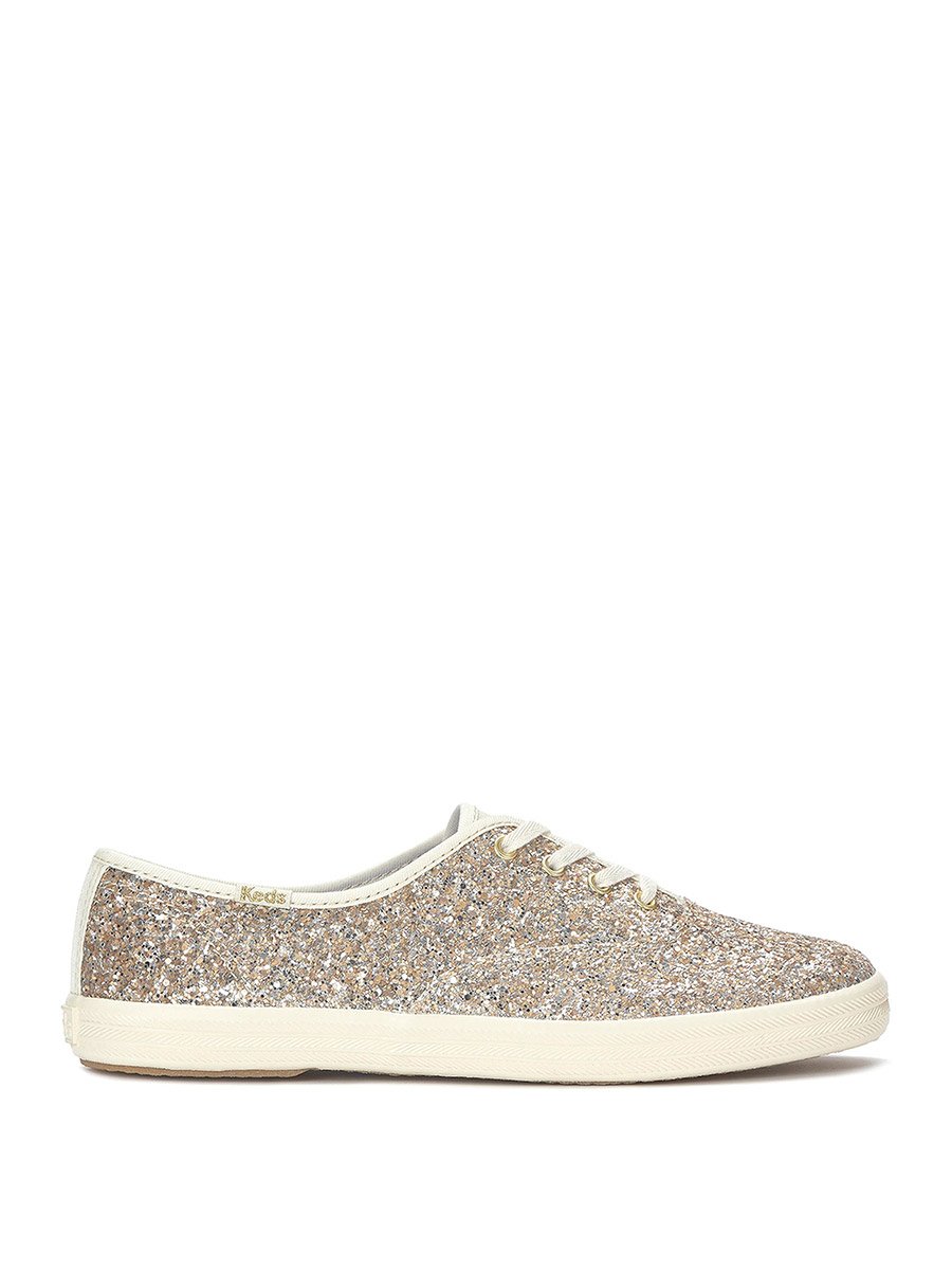 Gold Champion Lace Up Glitter Textile Sneakers