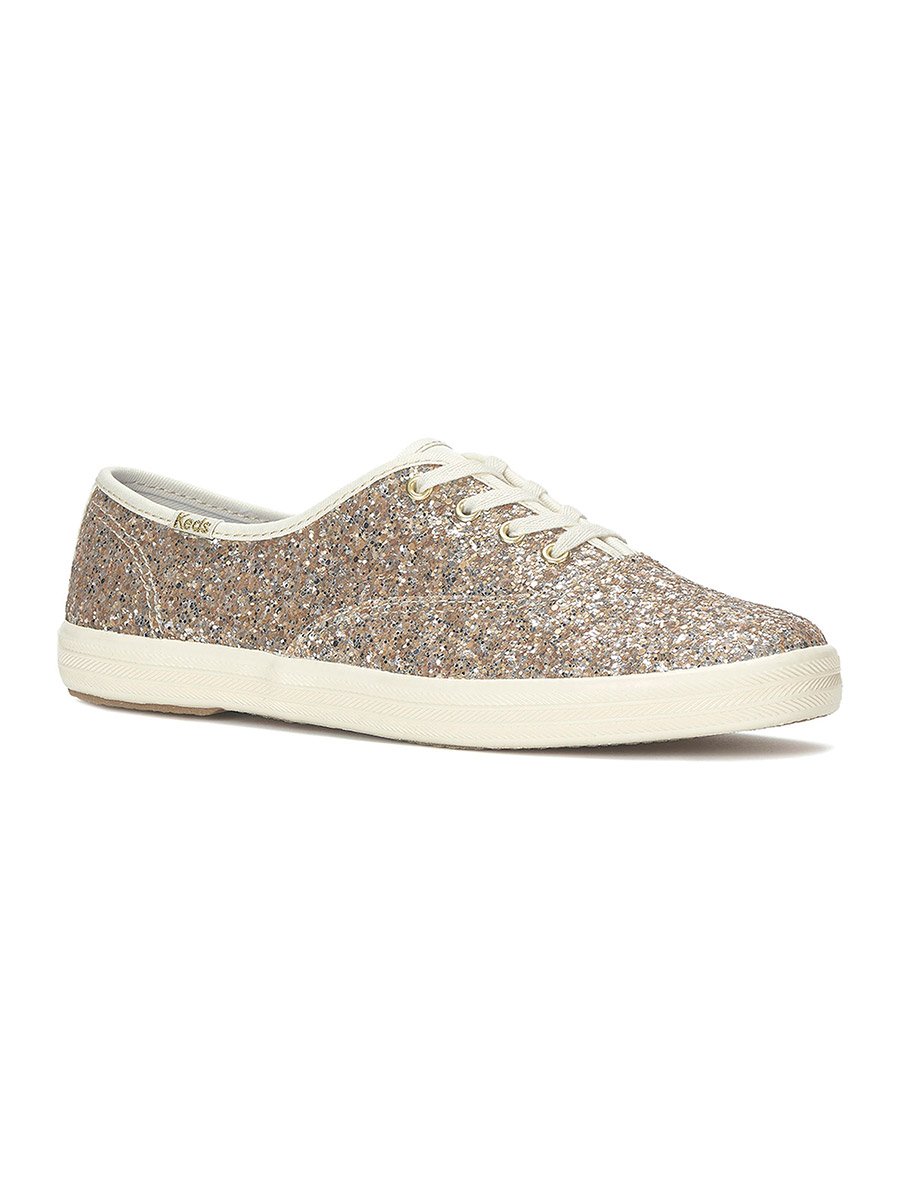 Gold Champion Lace Up Glitter Textile Sneakers